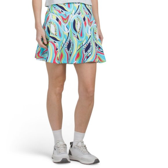 G LIFESTYLE Turquoise Multi Upf 50 Back Yoke Ruffle Mini Skort - Picture 1 of 2